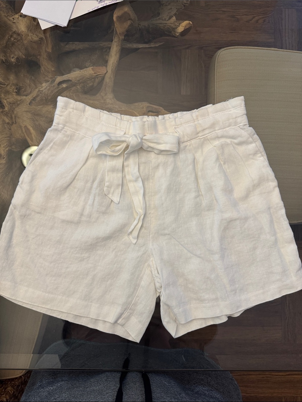 Lilly Pulitzer white paper bag-waist linen shorts, size small